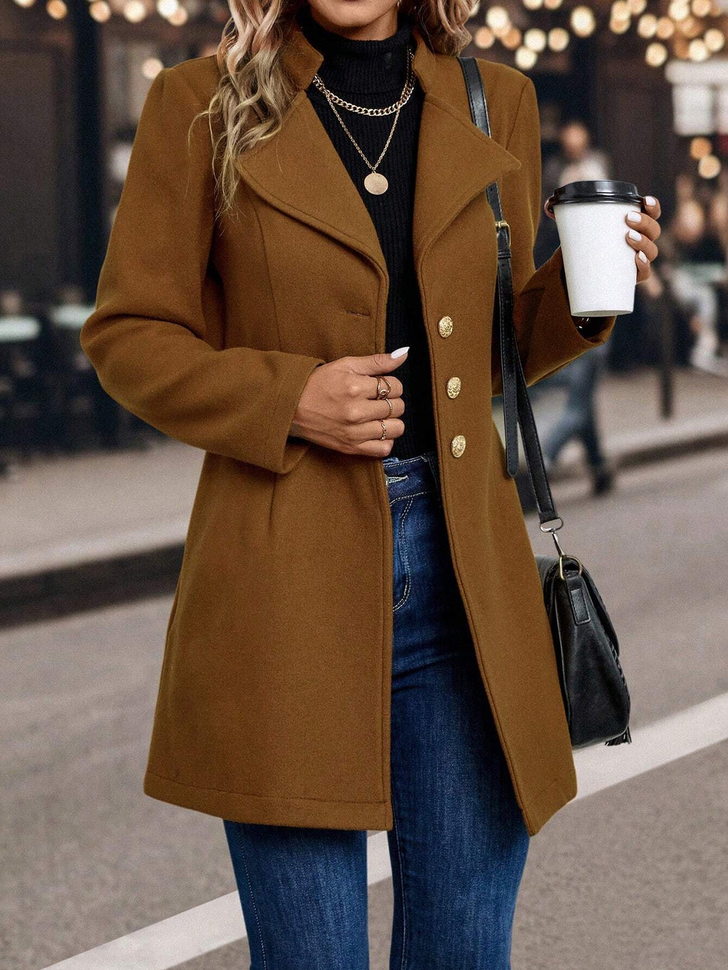 LUNE Waterfall Collar Single Breasted Overcoat
