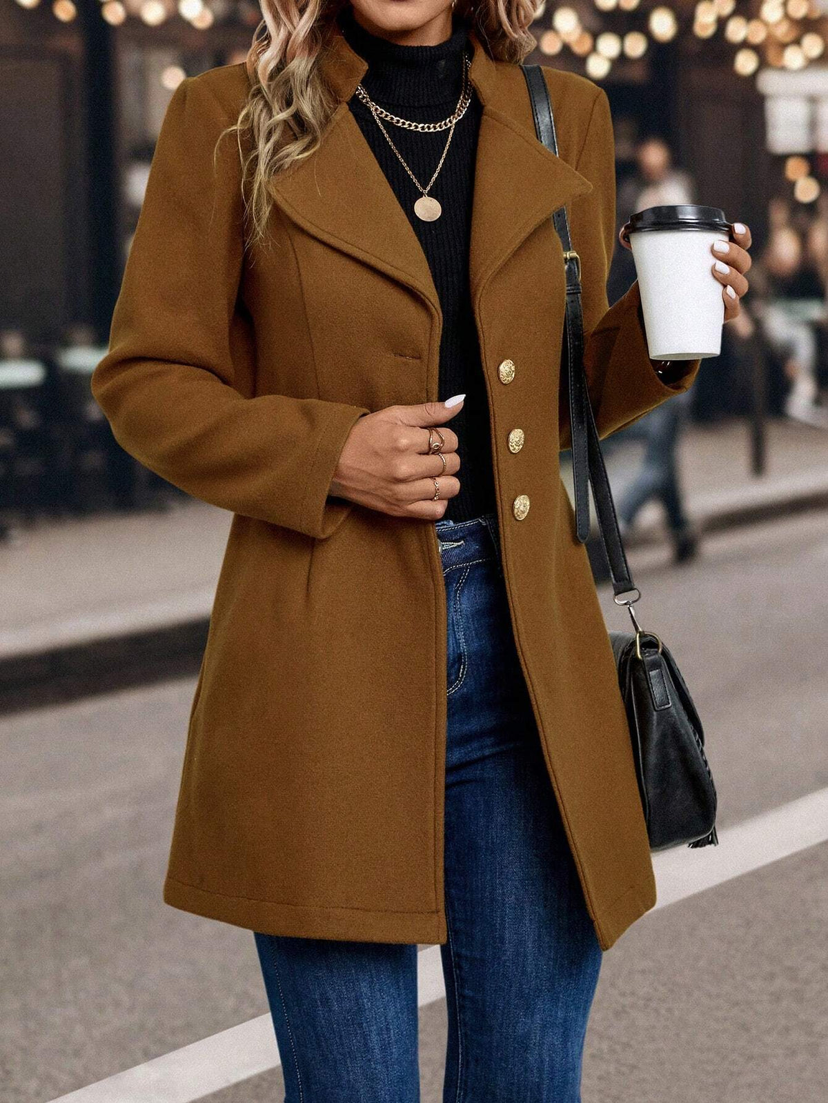 LUNE Waterfall Collar Single Breasted Overcoat