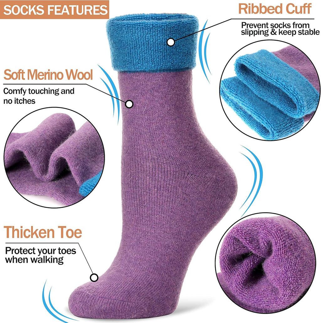 Merino Wool Socks for Women Hiking Thermal Warm Thick Winter Boot Crew Cozy Cabin Work Soft Ladies Socks 5 Pairs