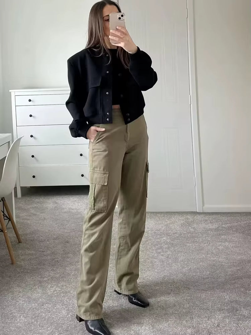 2025 Woman Bomber Jacket White Autumn Winter Button Cropped Jackets for Women Fashion Long Sleeve Women Coats Outerwears
