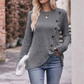 Long Sleeve Shirts for Women Knit round Neck Button Dressy Solid Color Sweater Blouse Autumn Lightweight Casual Tunic Tops Gray XL