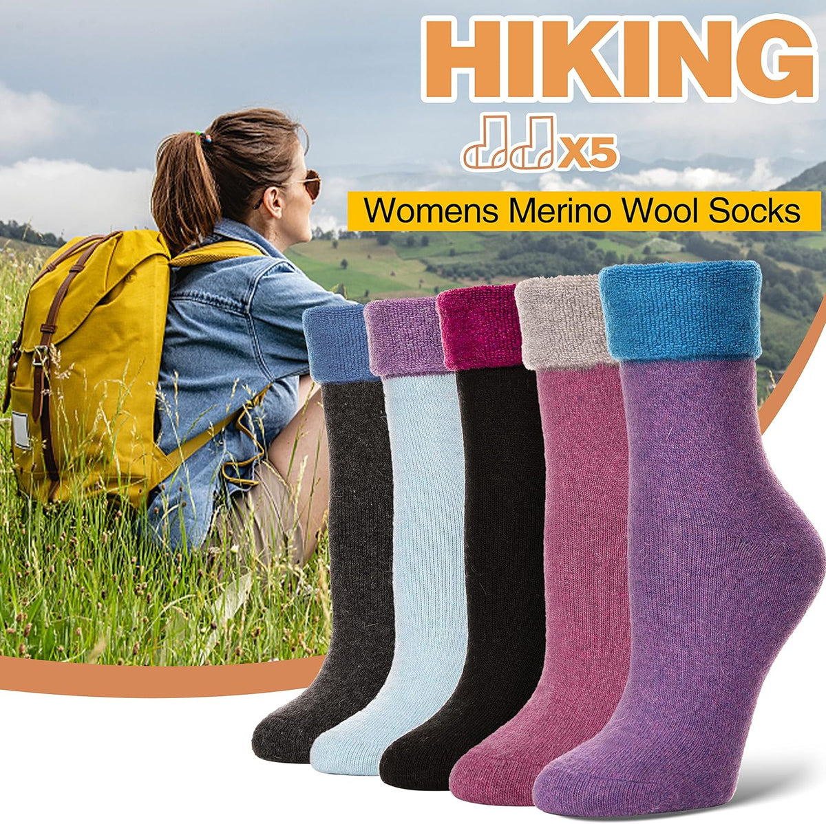 Merino Wool Socks for Women Hiking Thermal Warm Thick Winter Boot Crew Cozy Cabin Work Soft Ladies Socks 5 Pairs