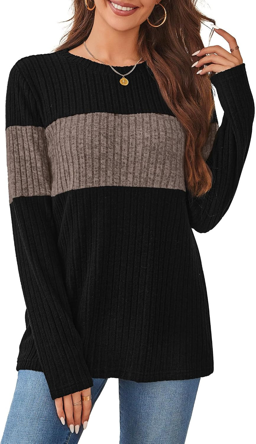 Womens Sweaters Trendy Color Block Tops Long Sleeve Shirts Fall Outfits Early Fall Fashion 2026 Winter Clothing