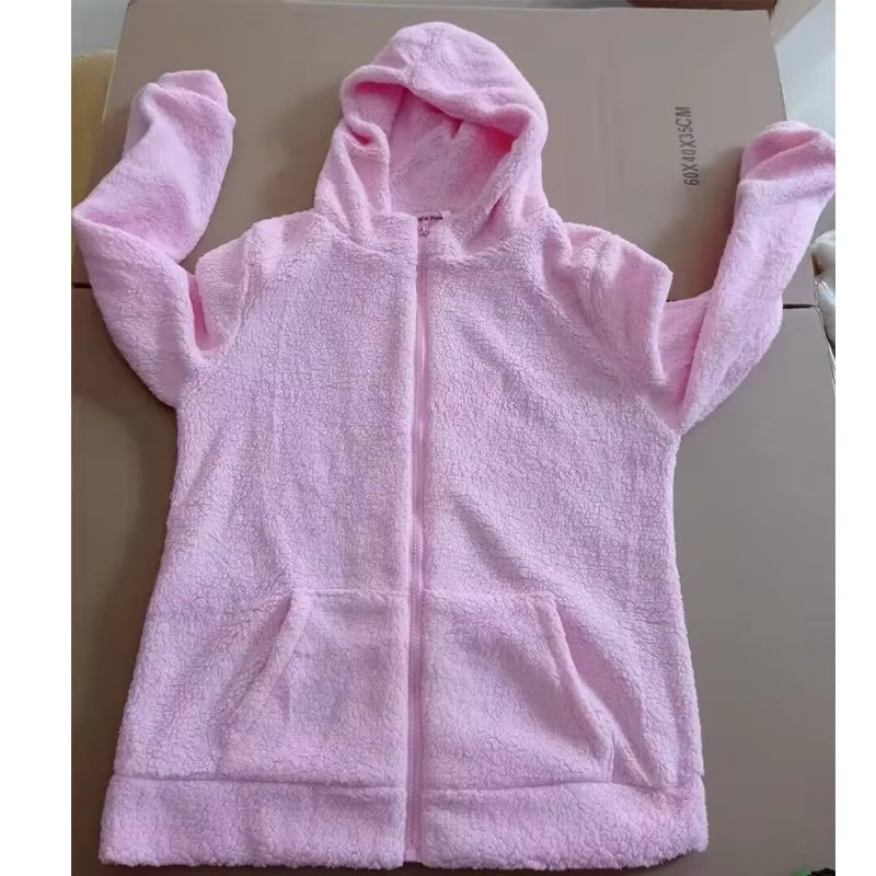 Autumn Winter Warm Jacket Women Hoodie Hooded 2025 Casual Female Hoodies Sweatershirt Zipper Coat Solid Soft Fleece Women Coat
