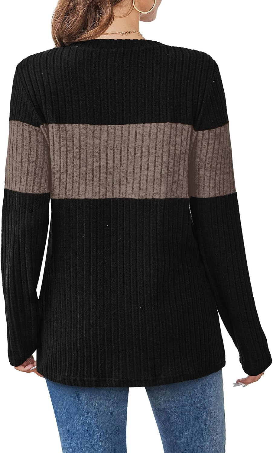 Womens Sweaters Trendy Color Block Tops Long Sleeve Shirts Fall Outfits Early Fall Fashion 2026 Winter Clothing
