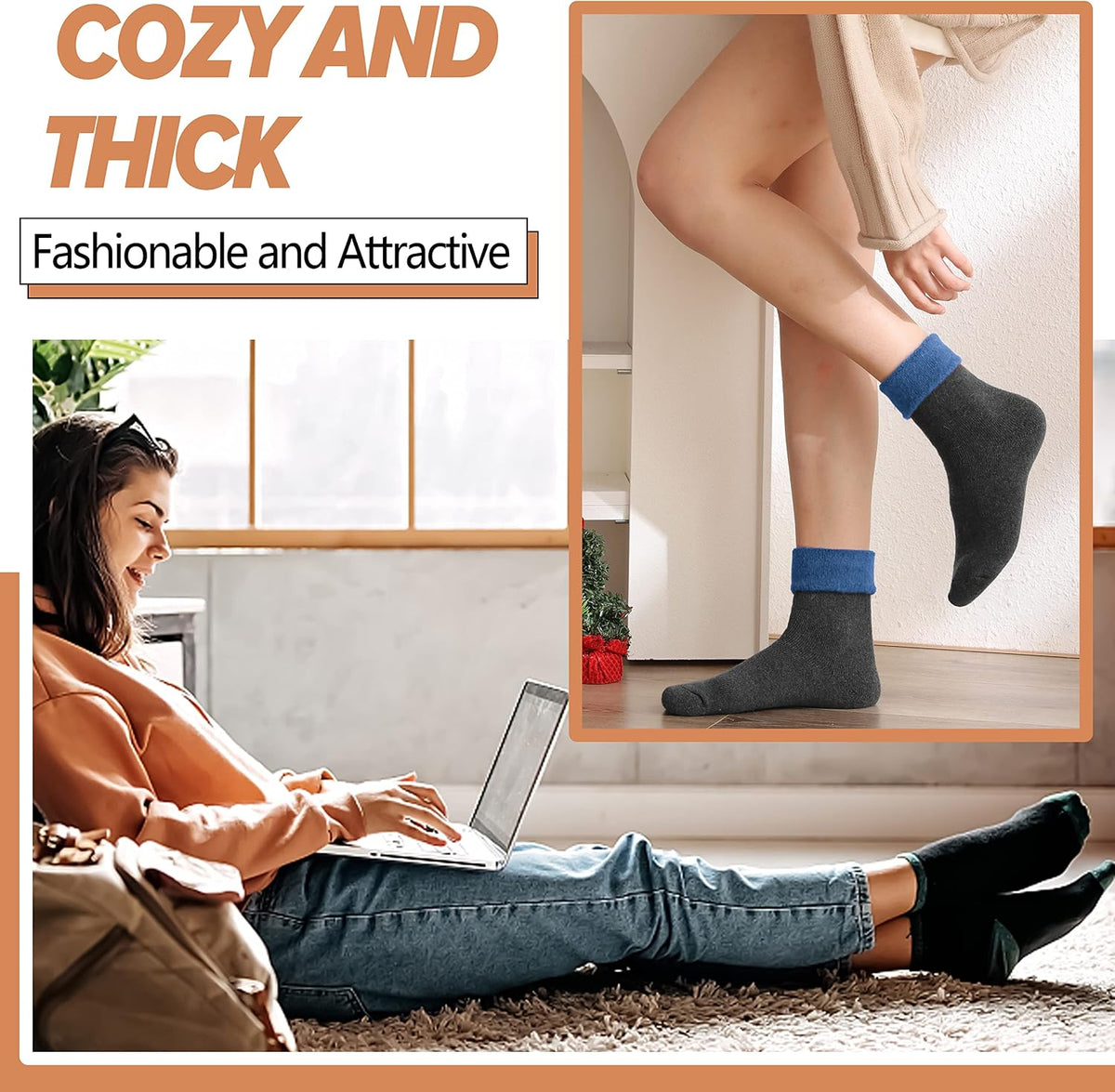Merino Wool Socks for Women Hiking Thermal Warm Thick Winter Boot Crew Cozy Cabin Work Soft Ladies Socks 5 Pairs