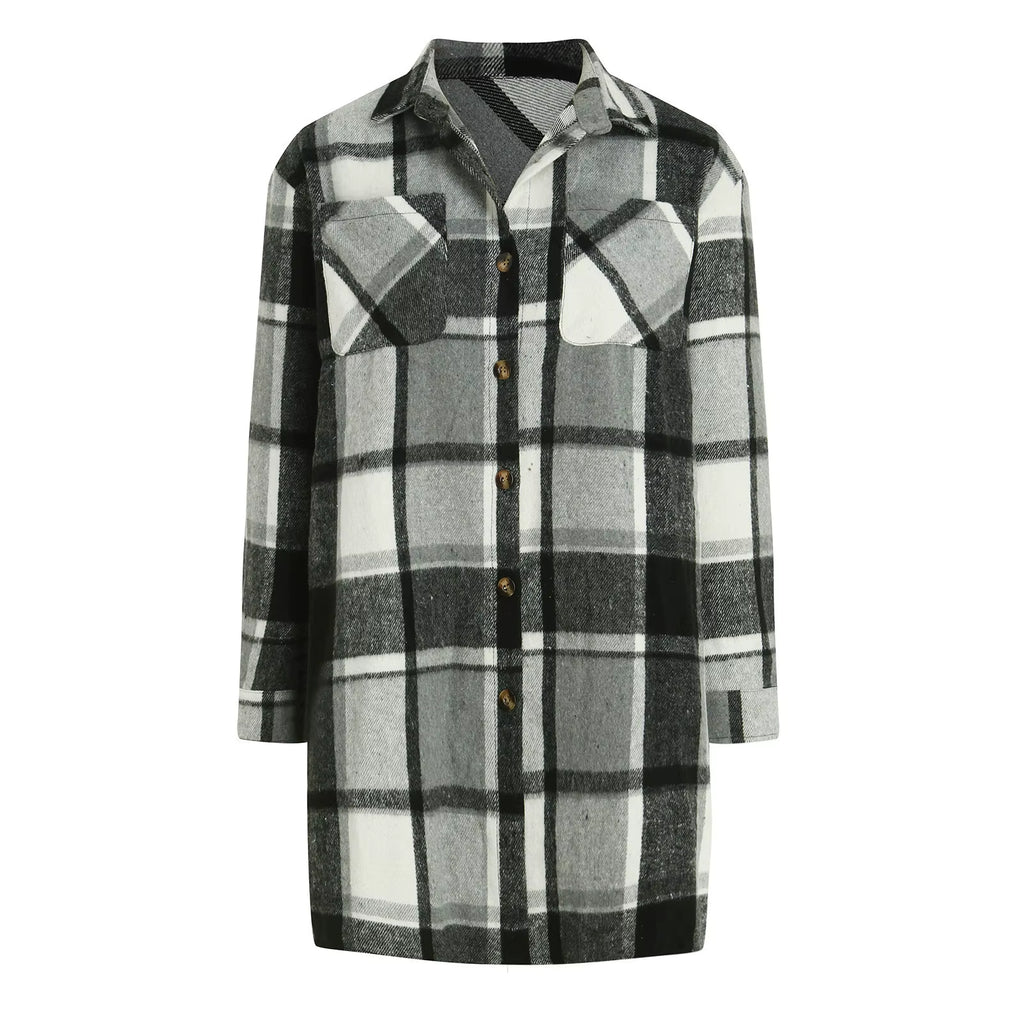 Women Plaid Shacket Jacket Lapel Long Sleeve Button down Flannel Shirts Coat Pockets Loose Casual Outerwears 2024 Fall Clothes
