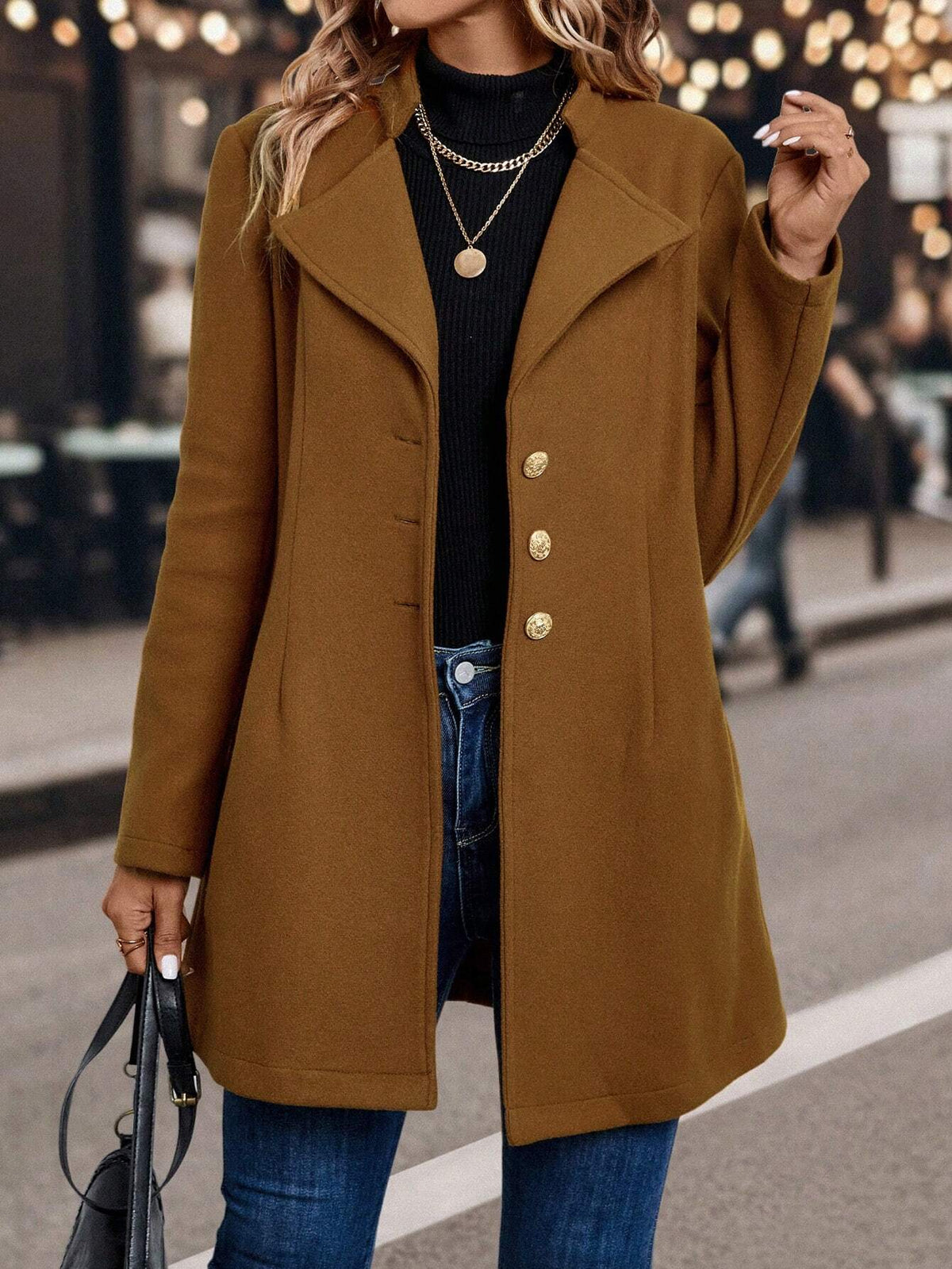 LUNE Waterfall Collar Single Breasted Overcoat