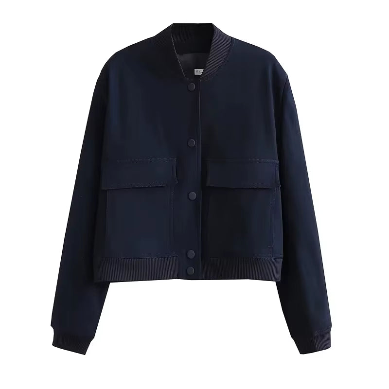 2025 Woman Bomber Jacket White Autumn Winter Button Cropped Jackets for Women Fashion Long Sleeve Women Coats Outerwears