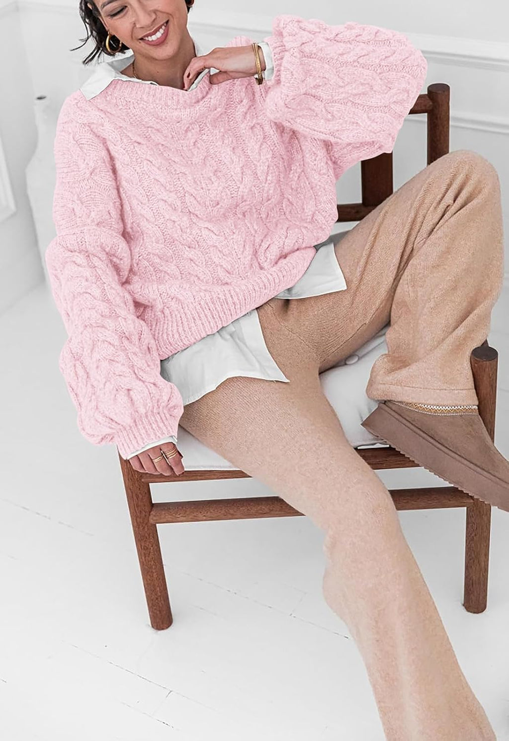 Womens Sweaters Fall 2026 Cable Knit Long Sleeve Crewneck Oversized Sweater Chunky Pullover Loose Outfits