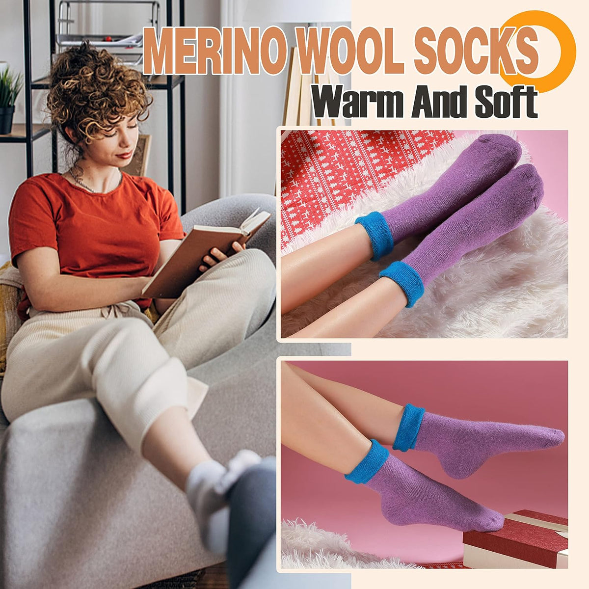 Merino Wool Socks for Women Hiking Thermal Warm Thick Winter Boot Crew Cozy Cabin Work Soft Ladies Socks 5 Pairs