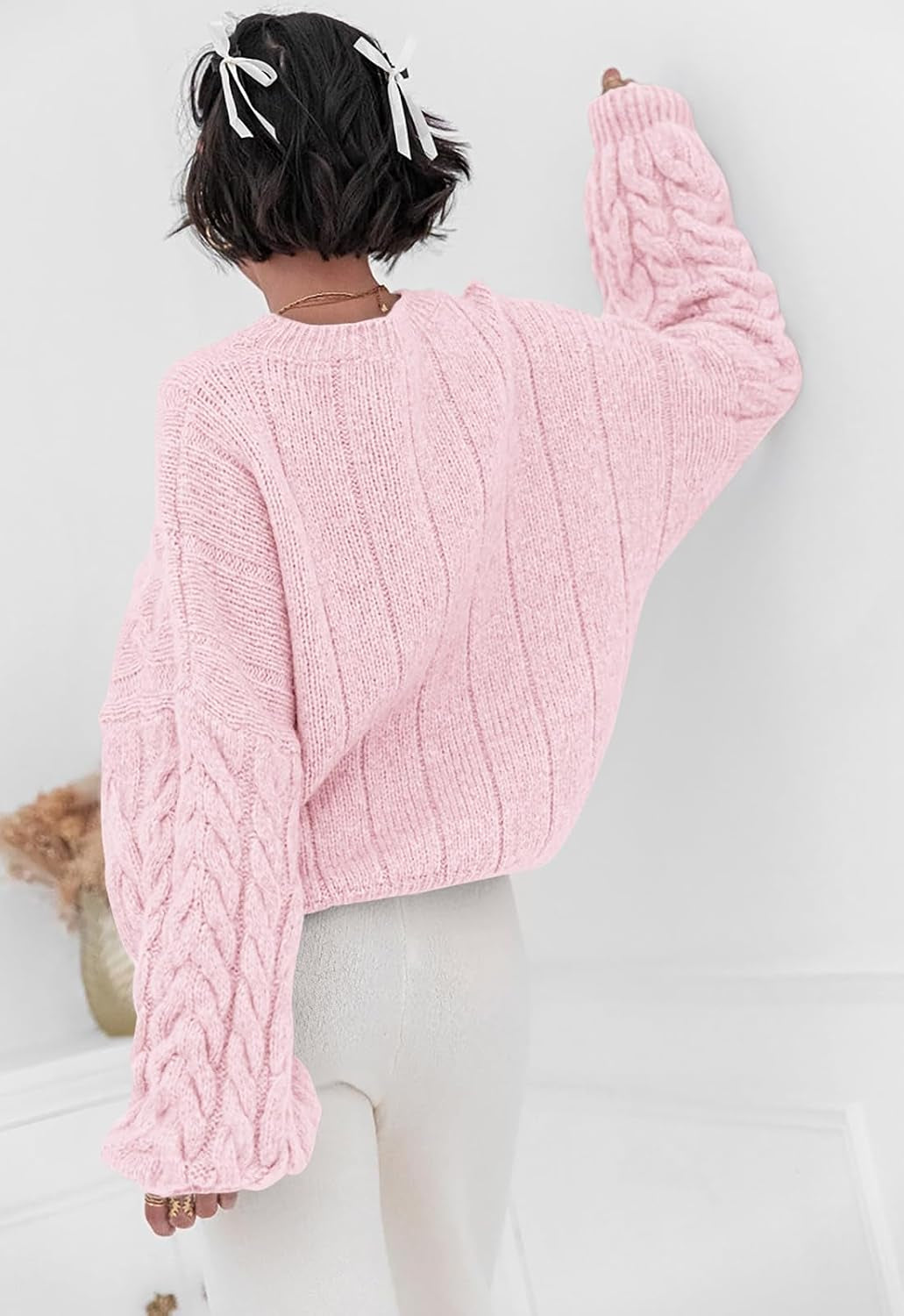 Womens Sweaters Fall 2026 Cable Knit Long Sleeve Crewneck Oversized Sweater Chunky Pullover Loose Outfits