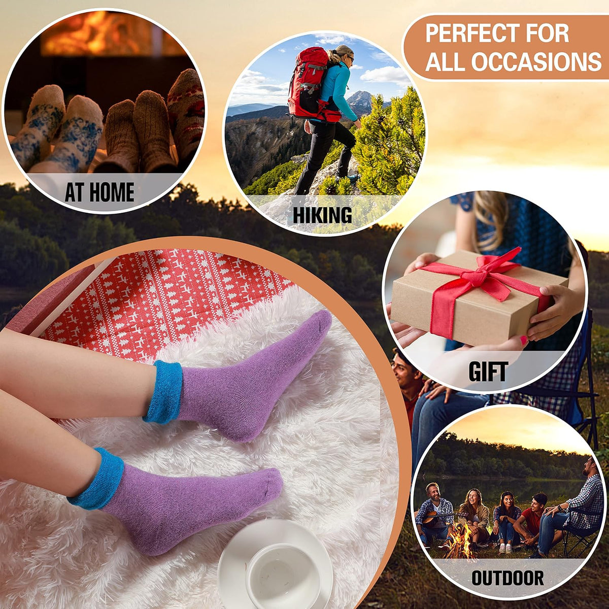 Merino Wool Socks for Women Hiking Thermal Warm Thick Winter Boot Crew Cozy Cabin Work Soft Ladies Socks 5 Pairs