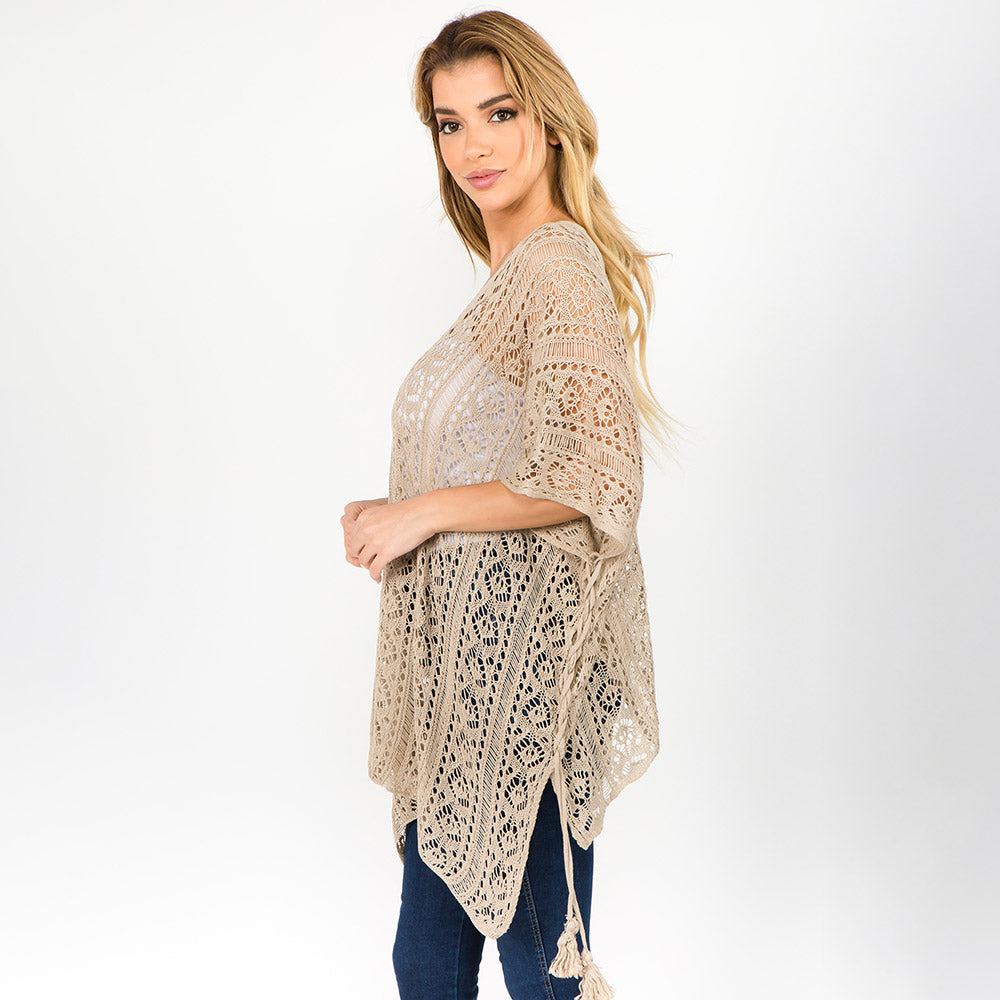 Boho Crochet Tassel Poncho Top