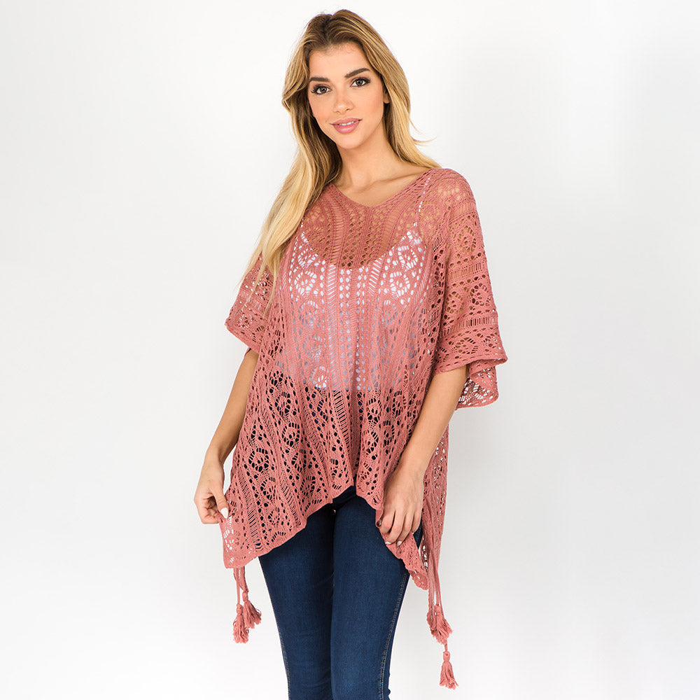 Boho Crochet Tassel Poncho Top