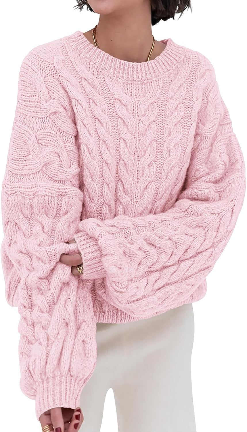 Womens Sweaters Fall 2026 Cable Knit Long Sleeve Crewneck Oversized Sweater Chunky Pullover Loose Outfits