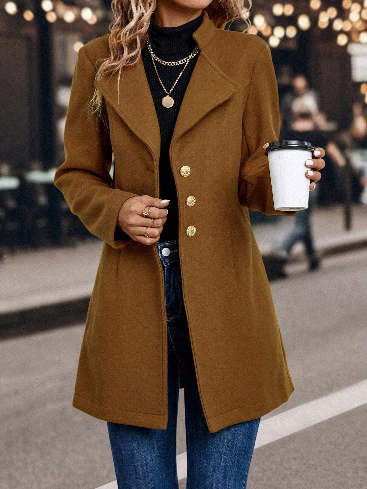LUNE Waterfall Collar Single Breasted Overcoat