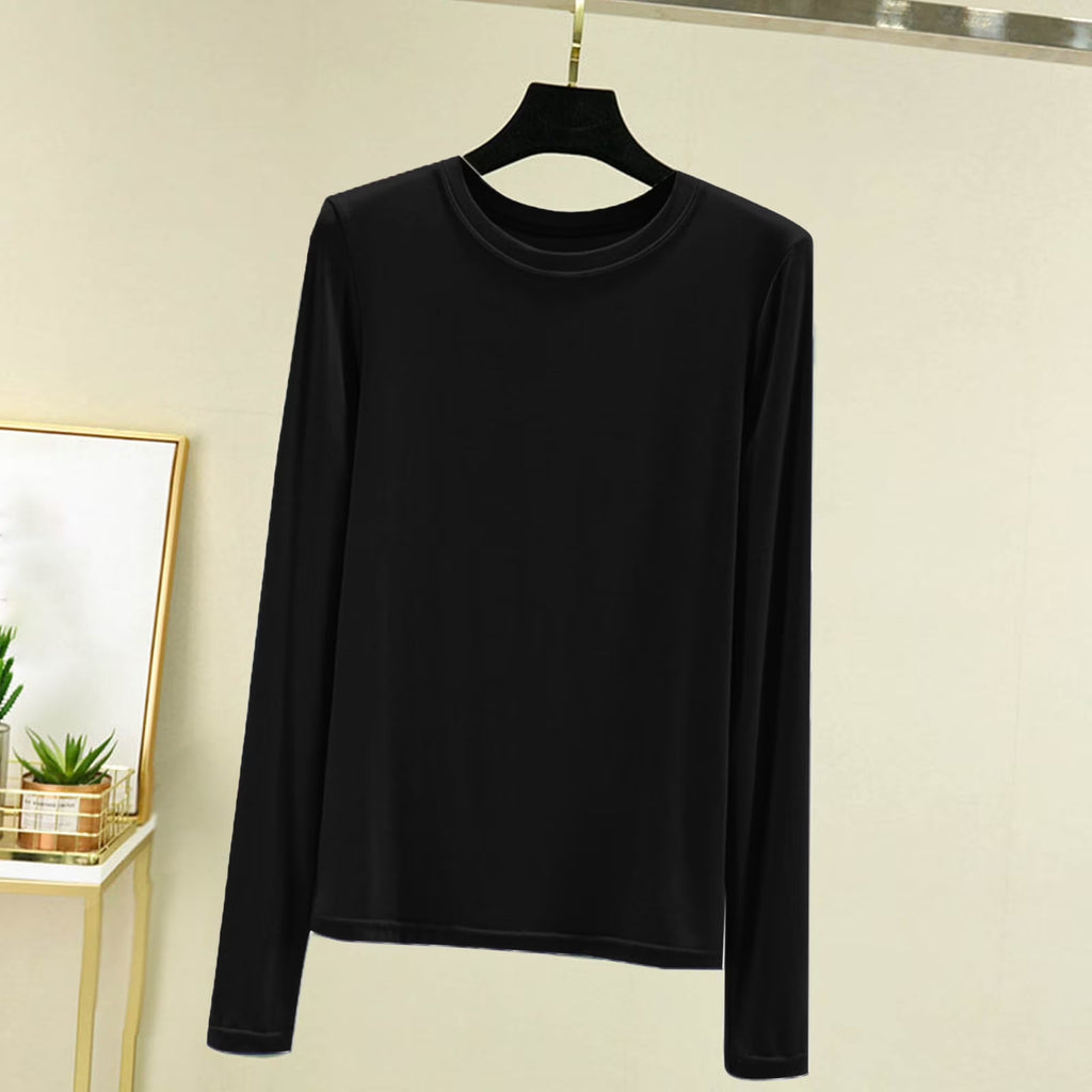 Long Sleeve Shirts for Women Crewneck Soft Thermal Undershirts Solid Color Sleepwear Casual Base Layer Pullover Tee Tops